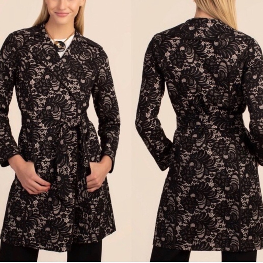 Trina Turk Black Lace Trench Coat